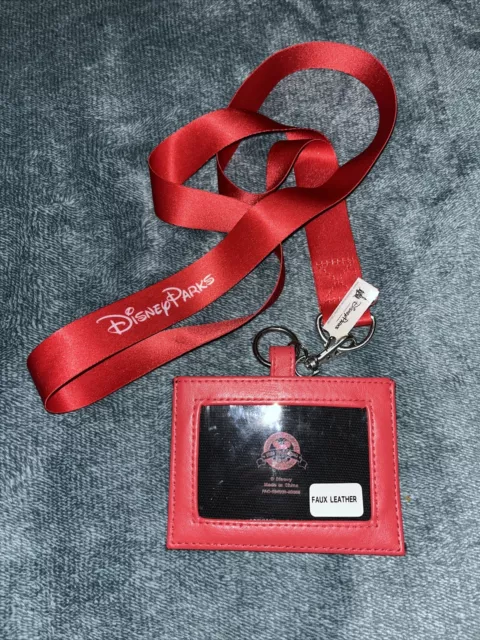 NEW Disney Parks Red Mickey Mouse Canvas Lanyard With Necklace Clip