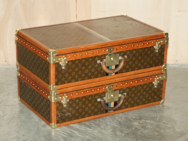 Decorative Pair Of Restored Antique Louis Vuitton Monogram Suitcase Trunks 3