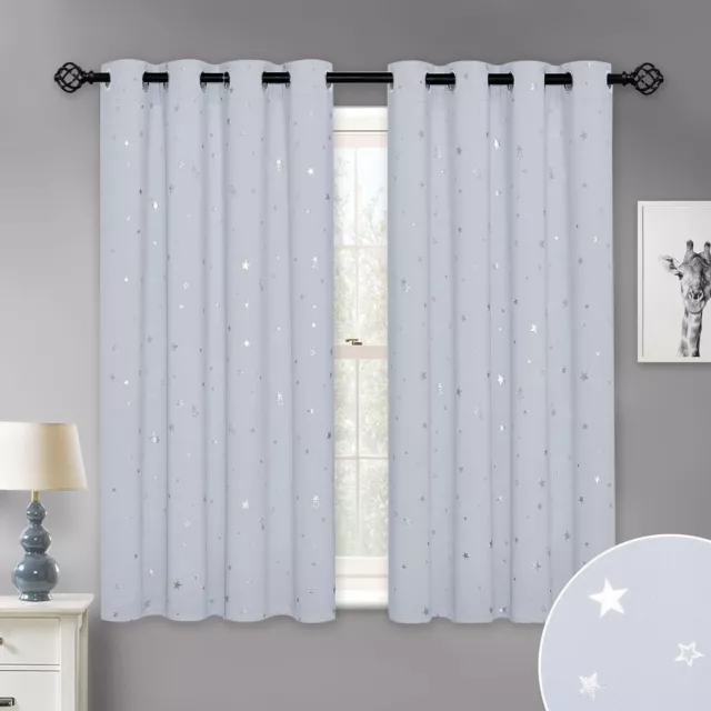 Thermal Insulated Eyelet Blackout Curtains 52 X 54" Greyish White With Stars