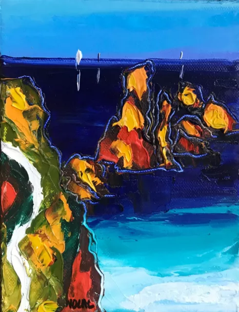 Tableau original de Nolac 18x14cm belle ile aiguilles peinture toile huile