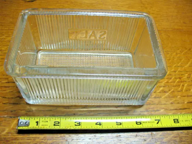 Vintage   Hoosier Cabinet  Ribbed Salt  Box  6'' X 4'' X 3''  Original Usa