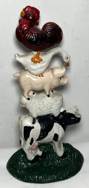 Vintage Cast Iron Farm Animals Door Stop Cow Sheep Pig Goose Rooster 11"