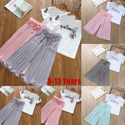 Children Kids Baby Girls Letter T Shirt Tops+Ruffle Loose Pants Outfits Clothes