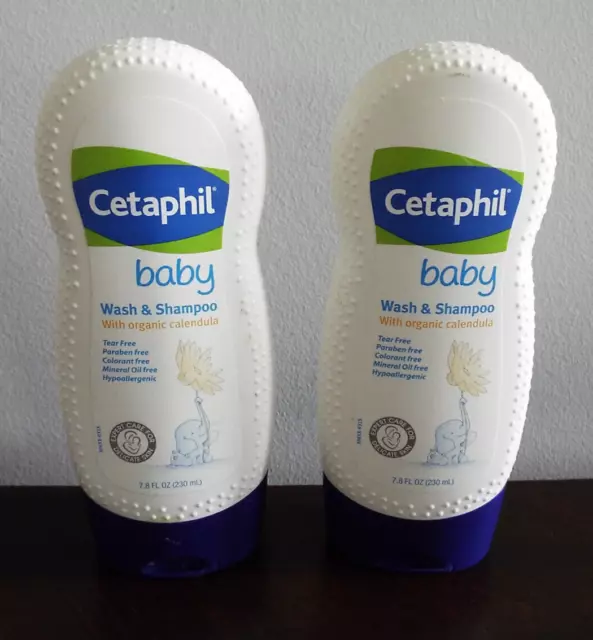 2 x Cetaphil Baby Wash Shampoo Face & Body w/ Organic Calendula Tear Free 7.8 oz