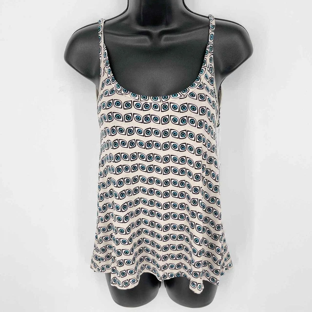 Lauren Moshi Zena Deep Back Spaghetti Tank Top Allover Evil Eye NEW Size XS Tan