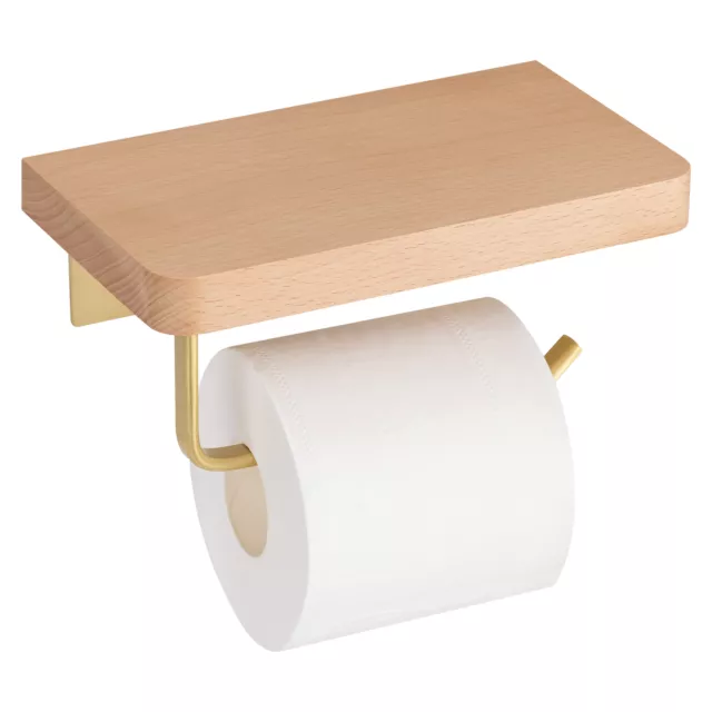 Portarrollos de papel higiénico soporte de madera con estantería para baño WC