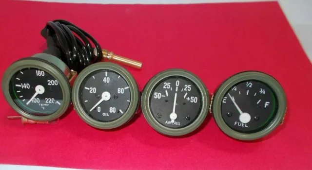 Willys MB Jeep Ford GPW Messgeräte-Set – Temperatur + Öldruck + Kraftstoff...