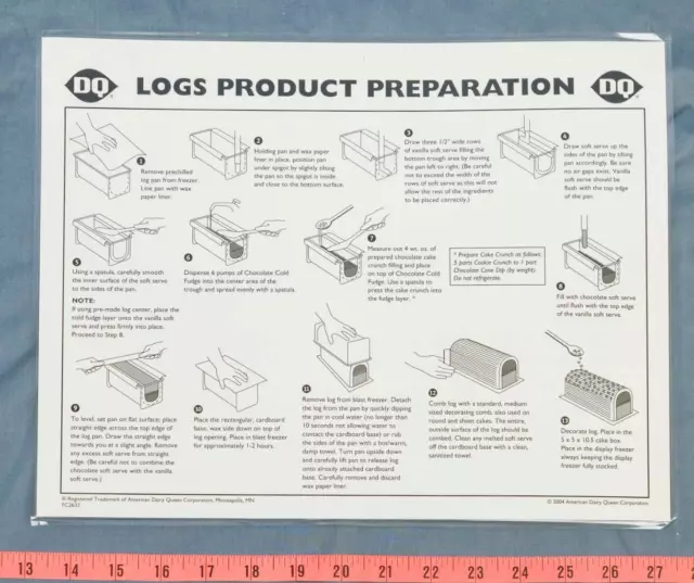 Dairy Queen Poster Plastic Logs Product Preparation Instructions 9x14 dq2