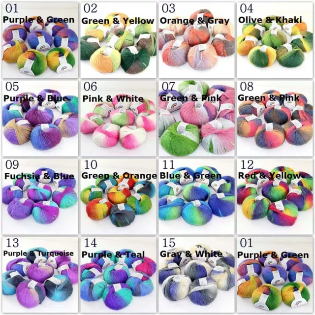 Neu 1-8 BallsX50gr Regenbogen Hand Zum Selbermachen Wolle Kaschmir Strick Tücher Halstuch Häkelgarn 3