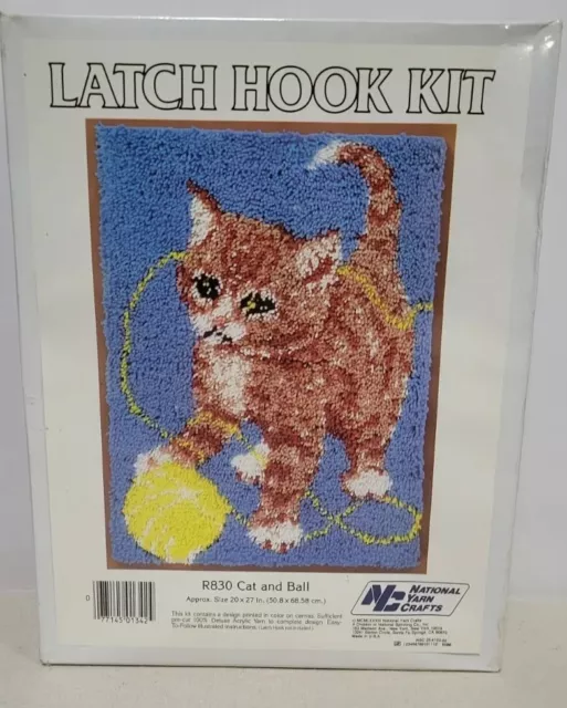 National Yarn Crafts Latch Hook Rug Kit R830 Cat And Ball 20" X 27" Sealed
