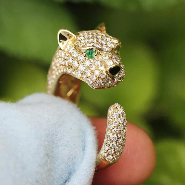 14K YELLOW GOLD Finish 1.00 Ct Round Diamond Panther Ring Mens