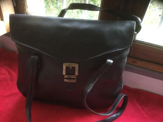 BESACE VINTAGE Texier cuir noir A/Y /F/V) D) EUR 30,00
