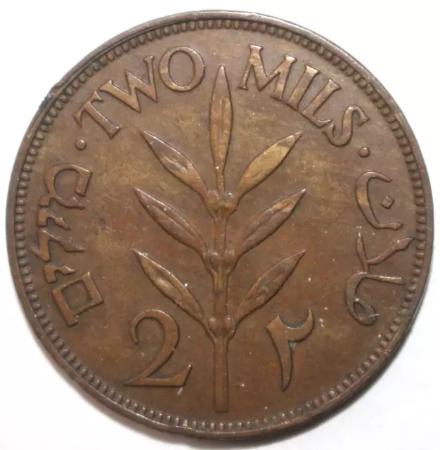 Palestinian 2 Mils Coin 1927 KM# 2 Bronze WWII British Palestine Israel Two