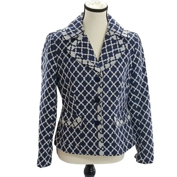 100% COTTON TALBOTS Geometric Blazer Jacket - Blue White - 6P $69.00 -  PicClick