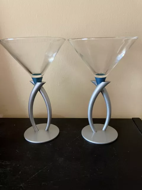 Bombay Sapphire Gin 2 Collector Cocktail Martini Glasses Coupes Aluminum Stem