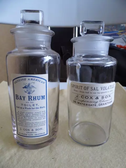 2 Vintage Grantham Chemist Apothecary Bottles