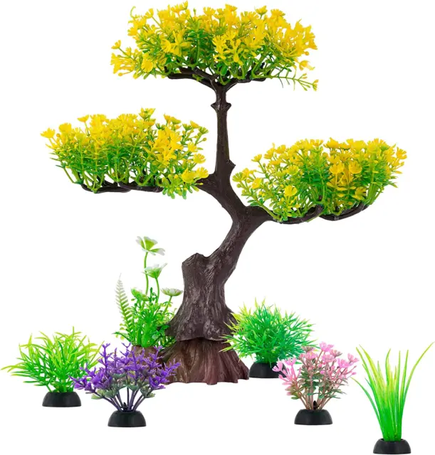 Aquarium Artificial Plastic Plants Decoration, Yellow Tree & Grass Aquarium Deco