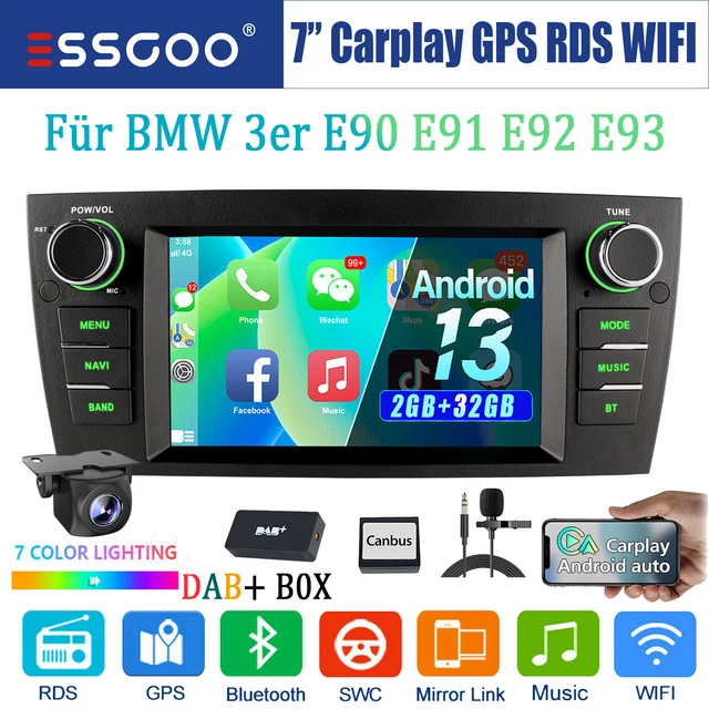 DAB + CARPLAY Android 13 autoradio GPS RDS USB fotocamera per BMW Serie ...