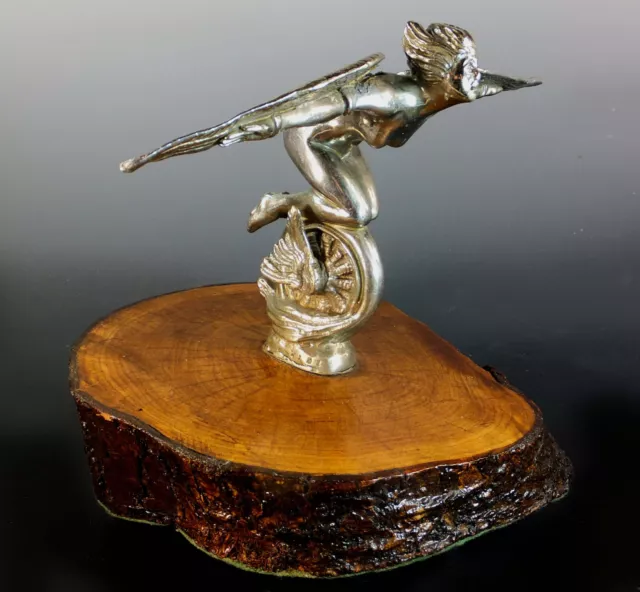 VERY RARE, 1920's CAR HOOD MASCOT as a NAKED WINGED SPEED NYMPH RIDING WHEEL 3