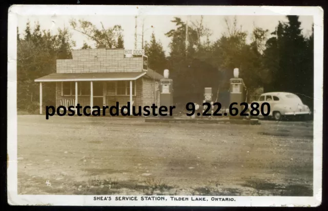 TILDEN LAKE Ontario 1940s Nipissing. Shea`s Gas Station Car. Real Photo Postcard