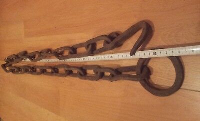 HEAVY ANTIQUE 19th CENTURY HAND FORGED 5,25 ft WROUGHT IRON FIRE CHAIN HOOK