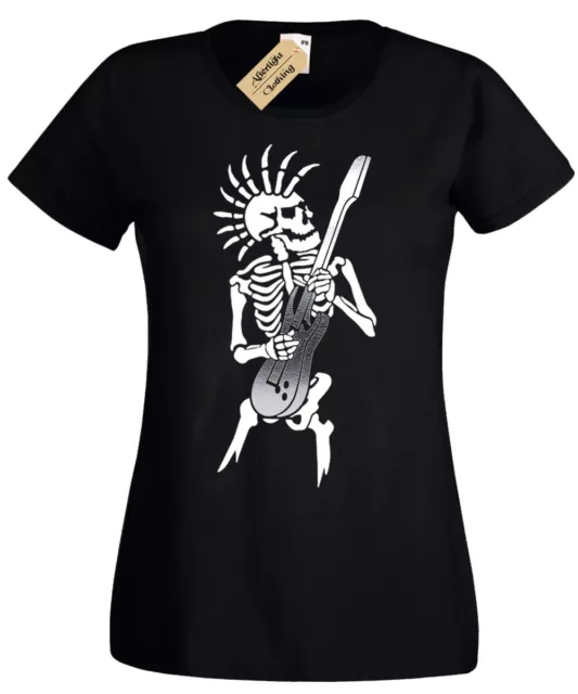 Punk Scheletro T-Shirt Donna Chitarra Rock Gotico Skull le Signore Biker Musica