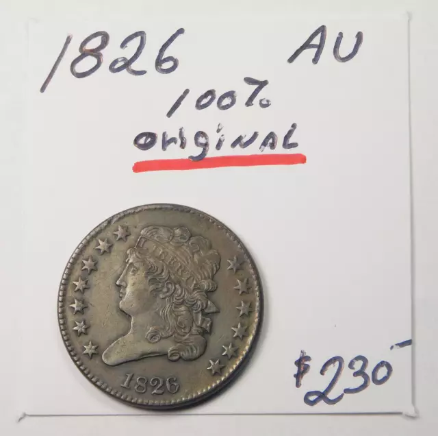 1826 Half Cent Almost Uncirculated! 100% Original !!!!!!!!!Early Bold Strike! ⭐⭐