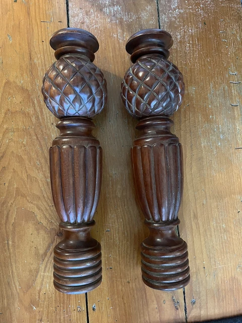 2 VINTAGE WOOD Carved Pineapple Artichoke Finials Salvaged Furniture ...