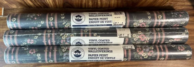 Lot of (3) Vintage Shorewood Studios Prepasted Floral Wallpaper 20.4” x 56 ft