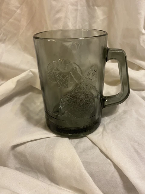 Vintage 1970’s McDonalds Glass Mug.  Grimace Playing Basketball.  Perfect shape!
