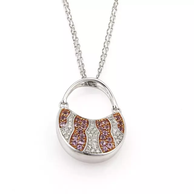 Movado 1.45ct Diamond & Sapphire 18k White Gold Purse Pendant Necklace
