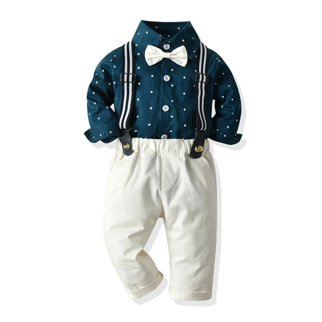 2 pz camicie top pantaloni a sospensione lunghi bambini bambini ragazzi abiti da gentiluomo