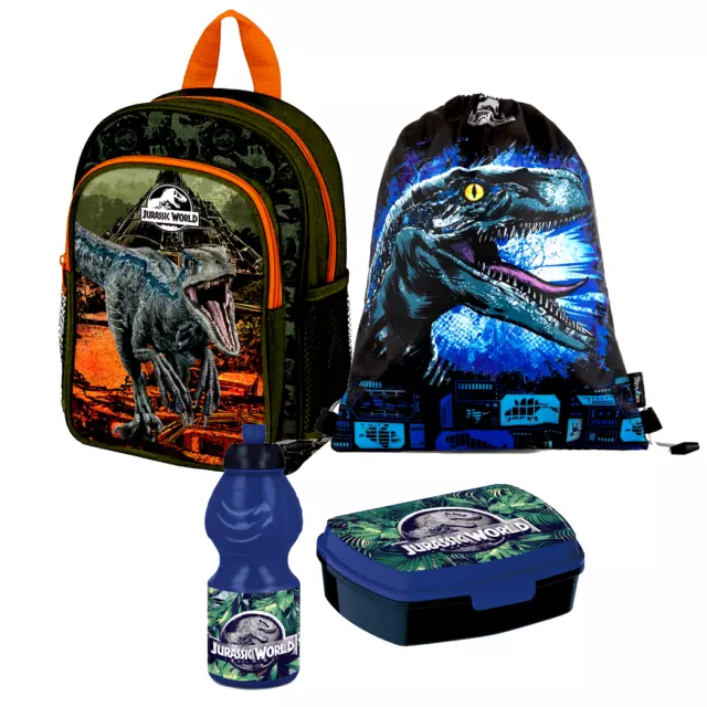 Dino Dinosaurier 4 Teile Set RUCKSACK TASCHE KINDERGARTEN Jurassic World T-Rex