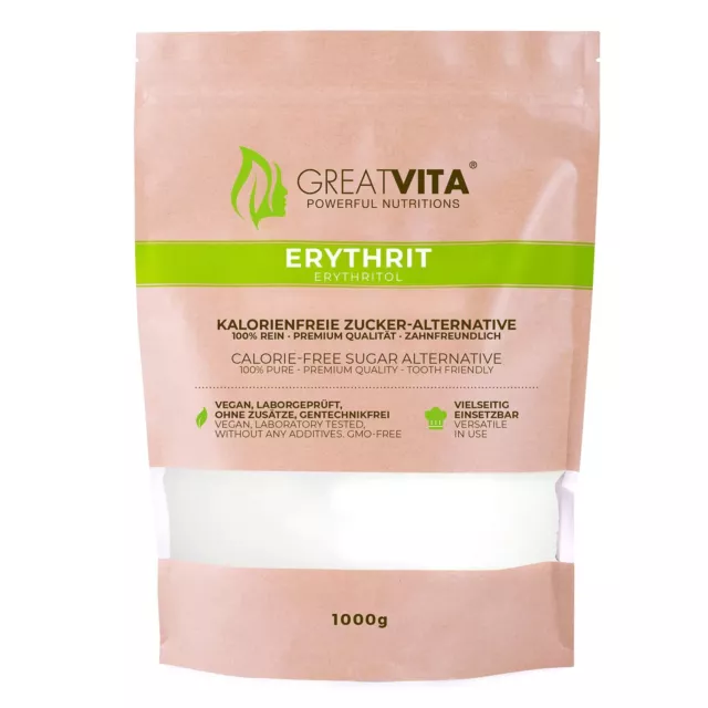 GreatVita eritrito sacchetto alternativo zucchero senza calorie 1 kg NUOVO MHD 20/11/25