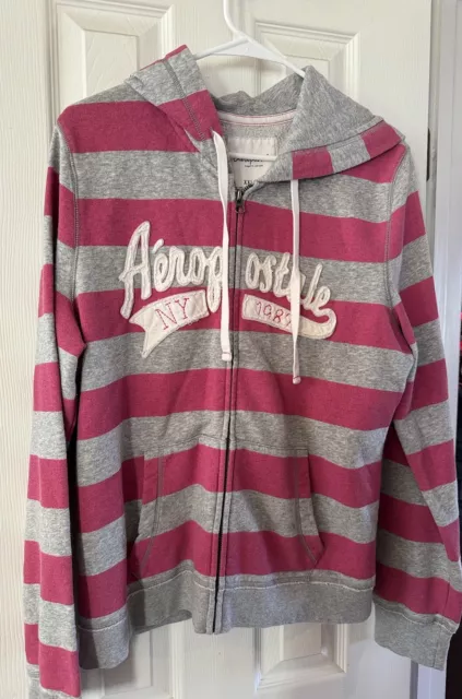 🍬🍬AEROPOSTALE VINTAGE FULL-ZIP Hoodie Sweatshirt Pink Striped Size XXL🍬 ...