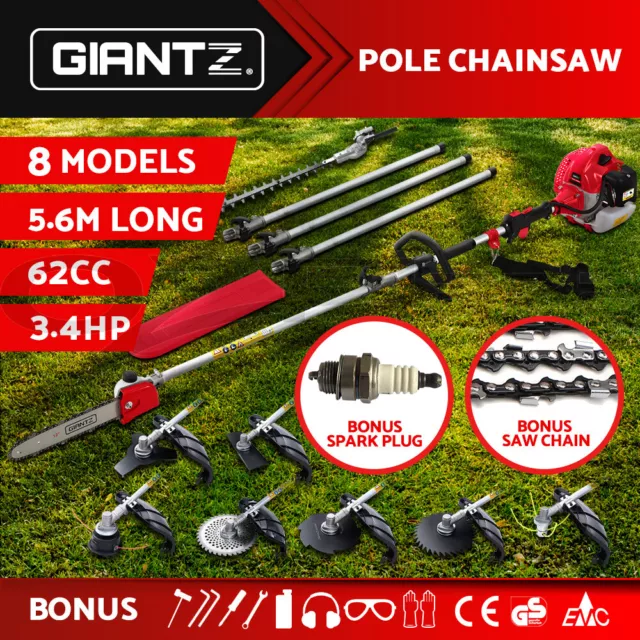 Giantz Pole Chainsaw Petrol Hedge Trimmer Brush Cutter Chain Saw Multi Tools