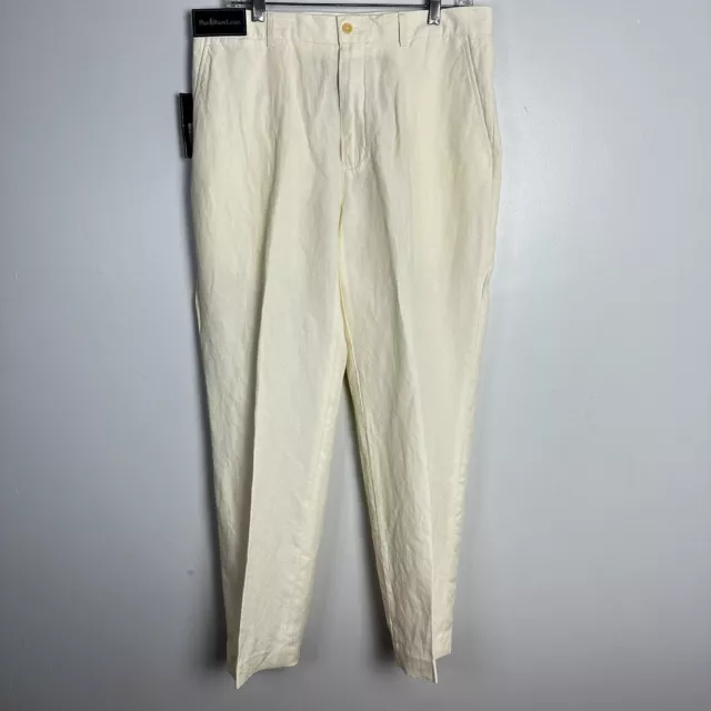 New Polo Ralph Lauren Mens 33 X 30 Eggshell Linen Silk Flat Chino Trouser Pant