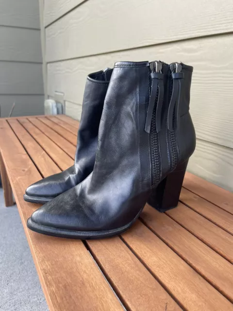 Marando 9.5 Steve Madden Black Leather Ankle Boots Biker Look Edgy  Pointy Toe