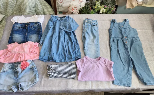 Girls age 2-3 Summer Clothes Bundle 9 Denim spring summer inc shorts & jumpsuit