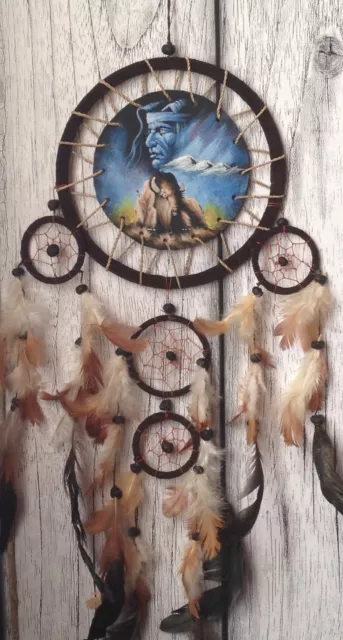 Acchiappasogni pelle BISONTE Tatanka Tribù Nativi Americani DREAMCATCHER 16,5 cm