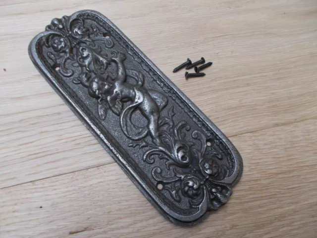 CHERUB - cast iron decorative ornate vintage finger plate door push plate