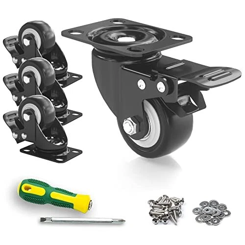 2" Caster Wheels, 4 Pack Heavy Duty 2 inch Swivel Casters with Brake, 2inch