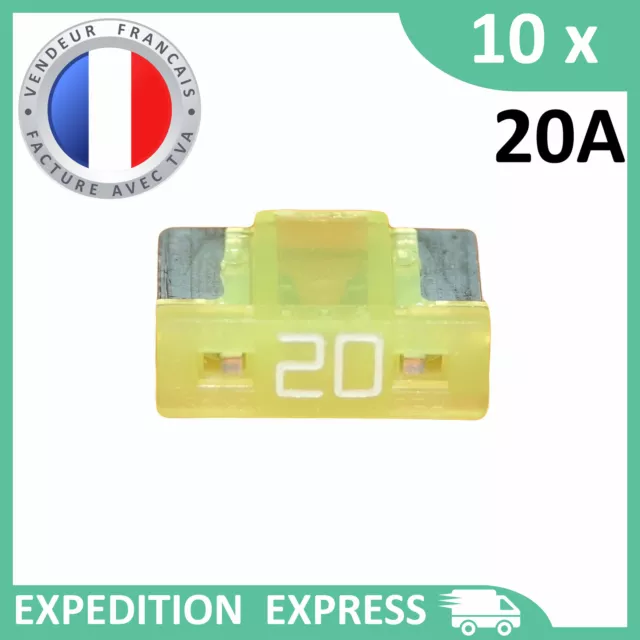 10 mini fusibles 20A auto moto à lame low profile jaune