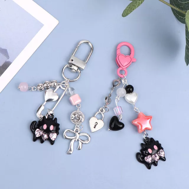 Y2K Cute Cat Beaded Phone Lanyard Korean Butterfly Bowknot Phone Chain Keych BII