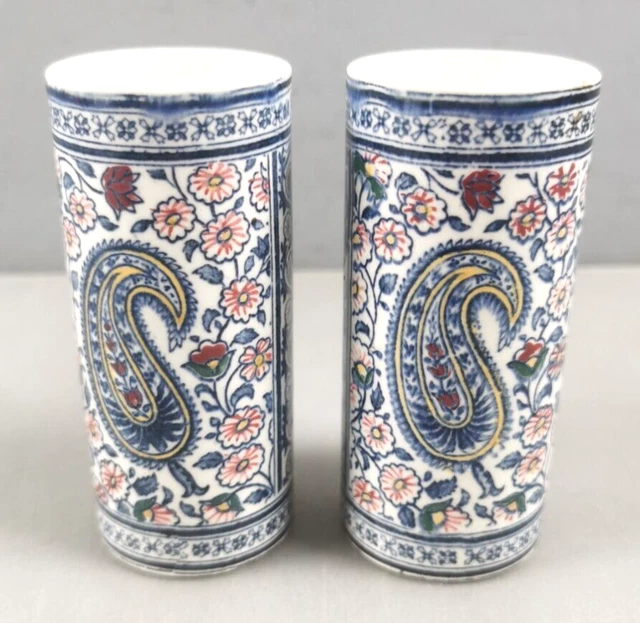 PAIRE PETITS VASES ROULEAUX Ceramique GIEN Modele CACHEMIRE Decoration