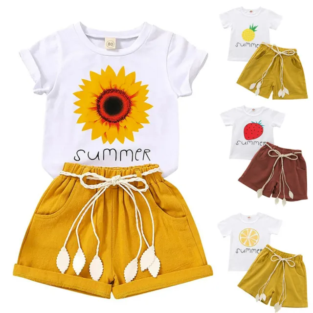 Toddler Kids Baby Girls Summer Short Sleeve Floral T Shirts Tops Shorts Outfits
