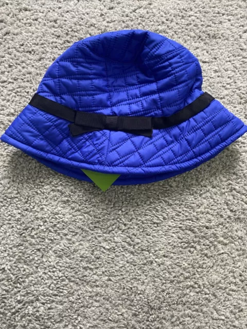 NWT Kate Spade Logo Bucket Hat Battery Park Blue Quilted Lined Rain Black Bow