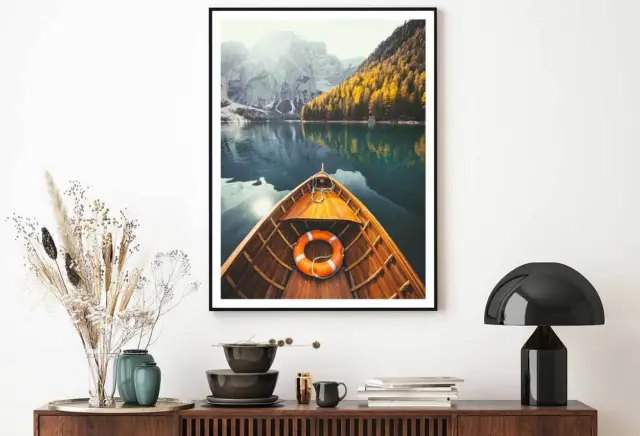 Wooden Rowing Boat on South Tyrol Print Premium Poster High Quality choose sizes