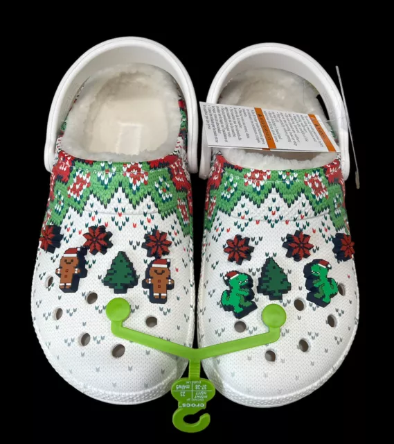 Crocs Classic Lined Holiday Christmas Charm Clogs White Women’s Size 7 - Men 5