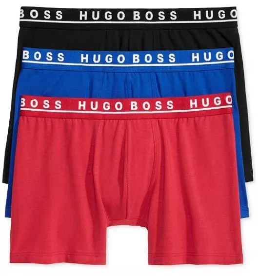 BOSS Hugo Boss 3-Pack Men's Cotton Stretch Boxer Briefs Red/Blue/Black